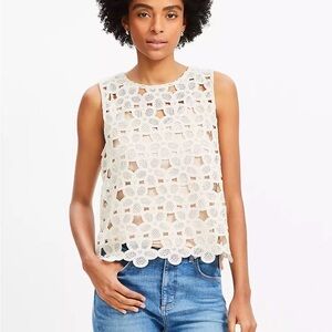 LOFT Cream Floral Daisy Crochet Tank Top Medium